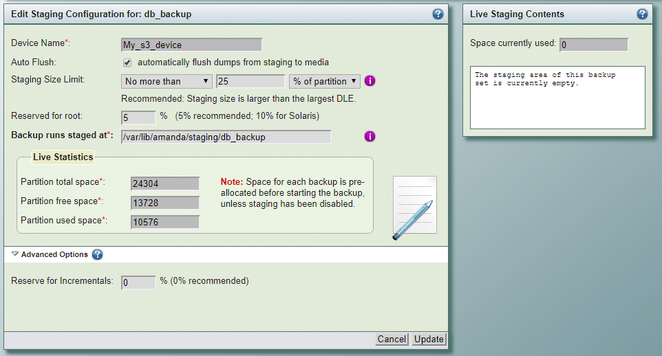 Staging Configuration for DB Backup