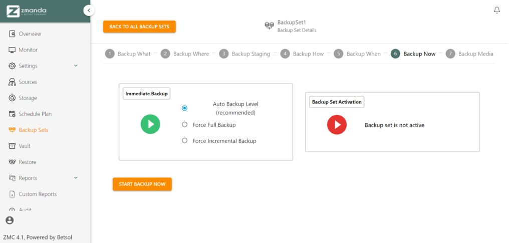 Backup Now | Zmanda