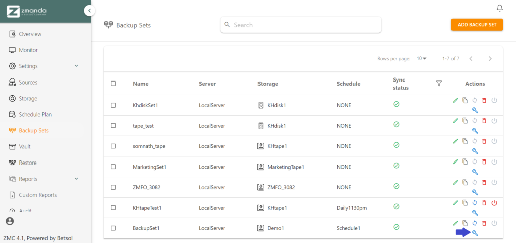 Configuring the Backup Sets | Zmanda