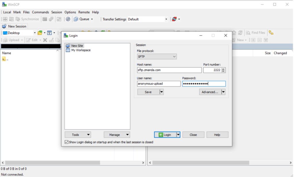 Connecting to the SFTP server | Zmanda