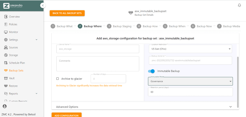 Immutable Backup Backup Where Governance mode | Zmanda