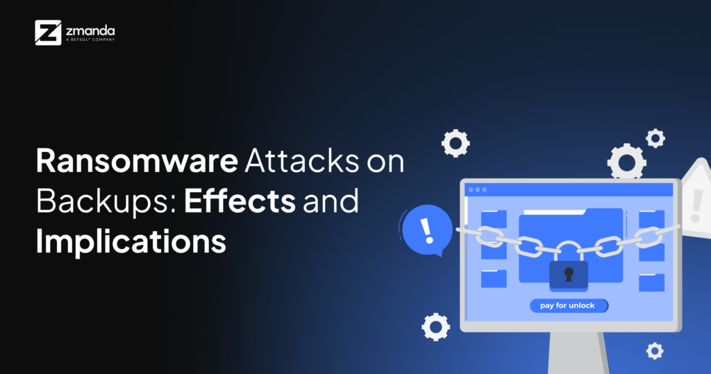 The image has text that reads Ransomware attack on backups: Implications and Strategies