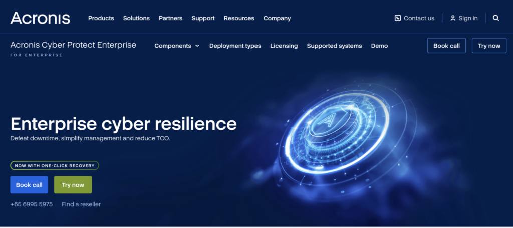 Acronis Cyber Backup and cybersecurity solution homepage