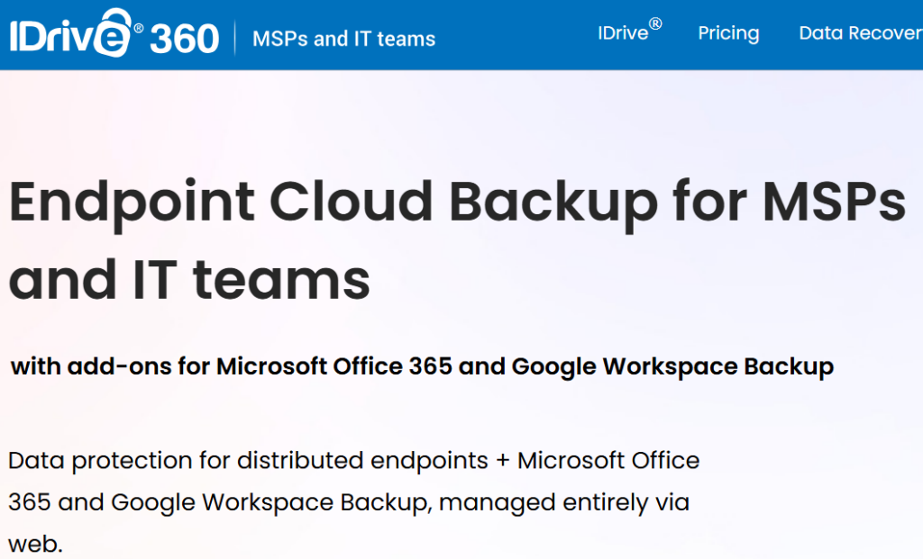 IDrive 360 small business cloud backup service homepage