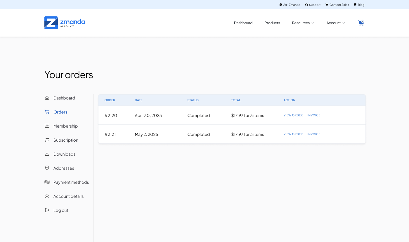 Zmanda Pro Licensing Portal Order History
