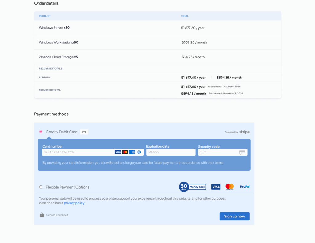 Order Summary and Transaction Page