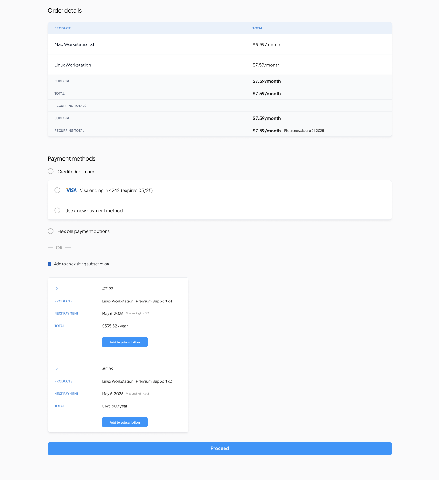 Subscription Dashboard with Prorated Billing