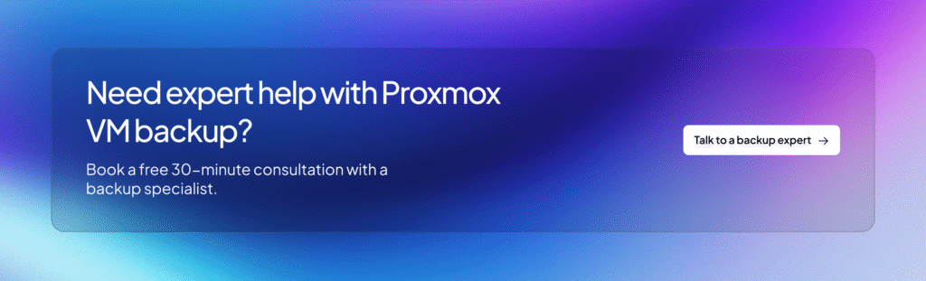 Proxmox backup vm | Book a meeting CTA